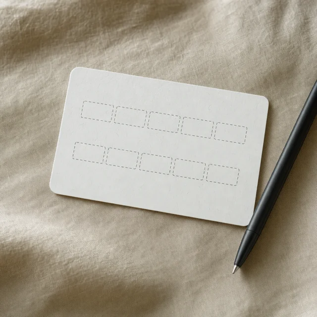 Een blanco herstelkaart met lege woordvelden en een pen